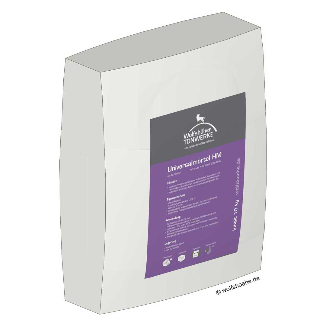 Universalmörtel HM Haftmörtel Schamotte Mörtel, 10 kg Sack, grau, Wolfshöher Tonwerke